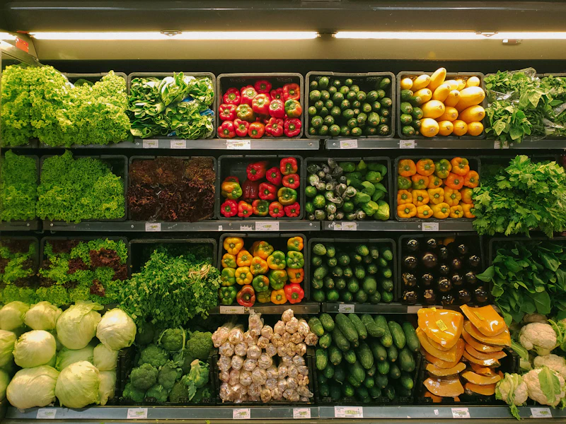 Retail shelving stocked with goods
