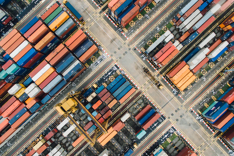 Container yard representing international trade